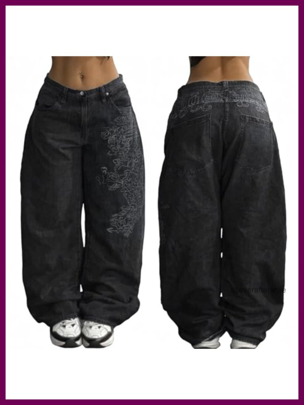 Womens Baggy Wide Leg Mid Rise Hip Hop 90s Vintage Denim Jeans